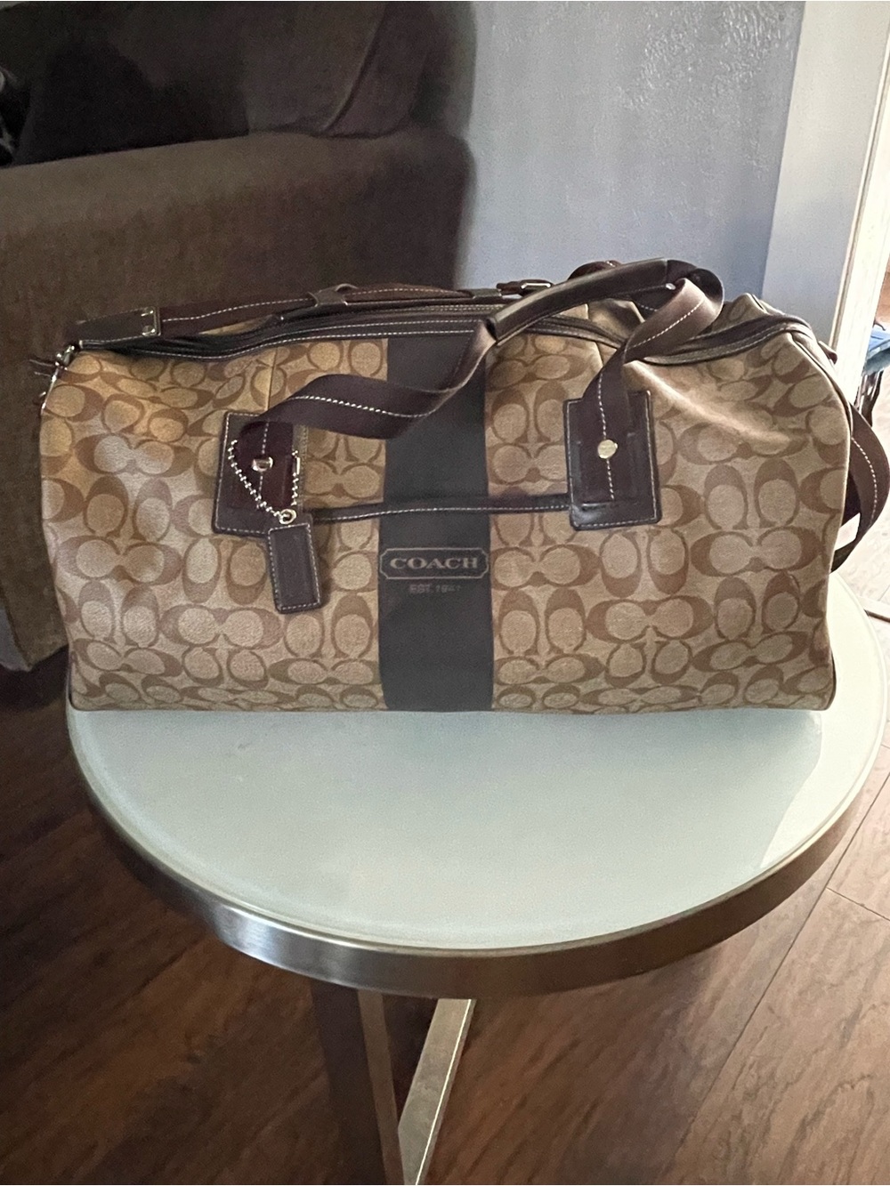 Large Coach Brown Signature Canvas Duffel with Dark Brown Trim